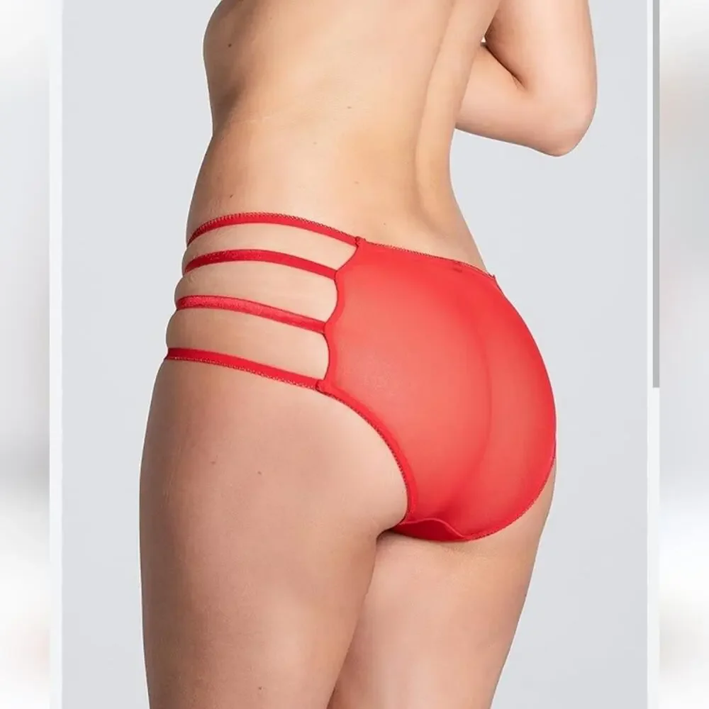 Yandy Red Applique Mesh Panty With Strappy Sides and Cheeky Cut Back Size M NWT-